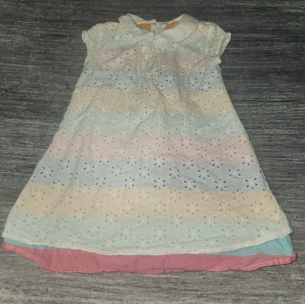 American Girl Bitty Baby Girls Stripes Eyelet Sunny Flowers Peter Pan Dress Sz 5